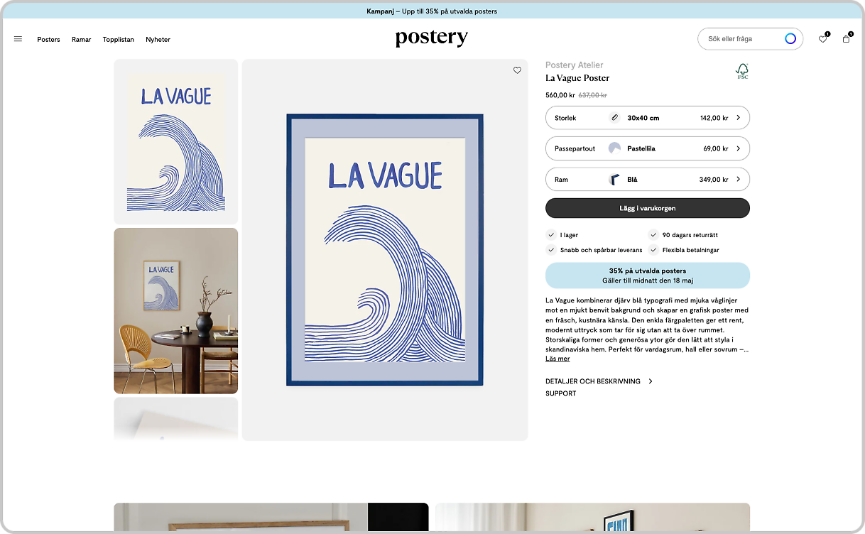 Screenshot av Posterys produktkonfigurator.