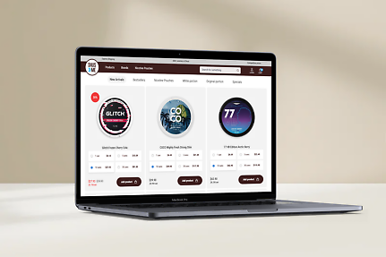 Desktop mockup som visar e-handeln SnusMe