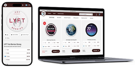 Mobile and computer displaying Snusme's e-commerce using Fusion Storefront